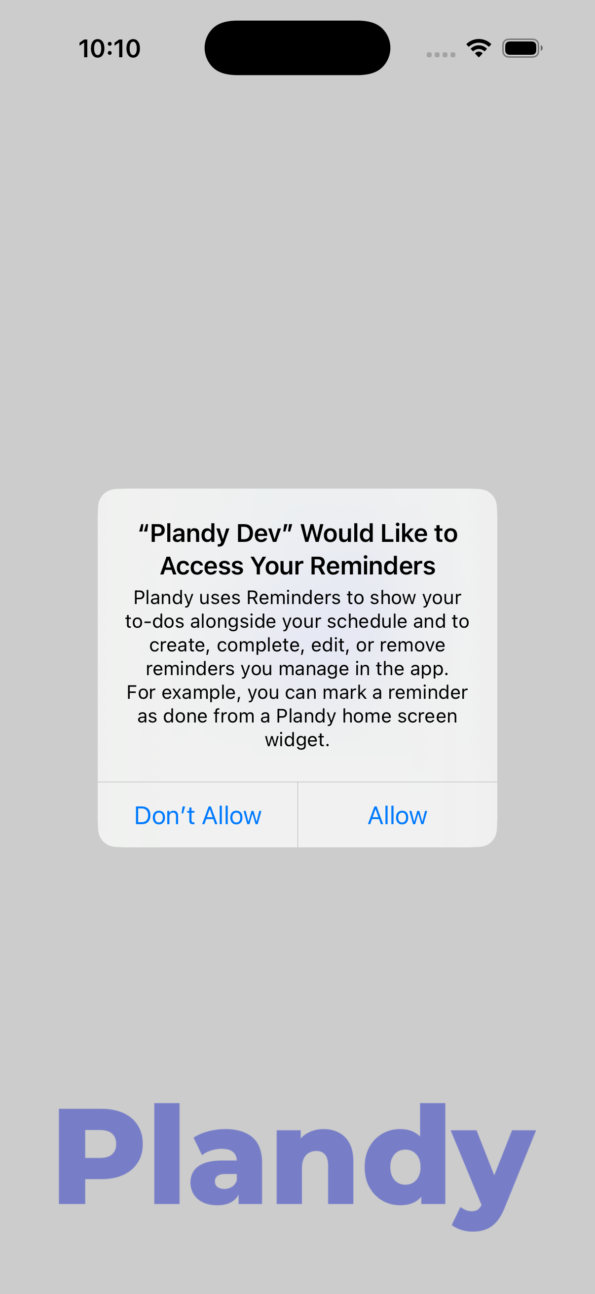 Actual Plandy reminders permission screen